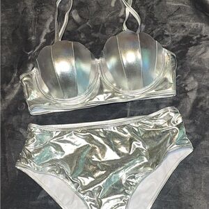 Silver Metallic Bikini Set